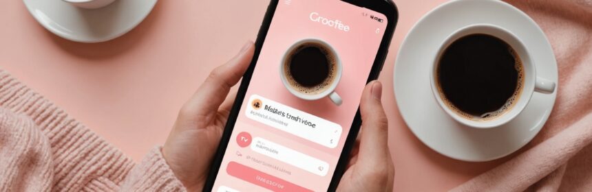 Smartphone affichant une application de rencontre, ambiance chaleureuse