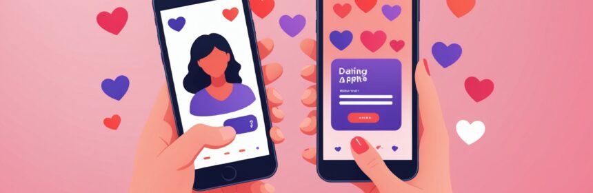 Illustration smartphone avec interface d'application de rencontre pour jeunes adultes