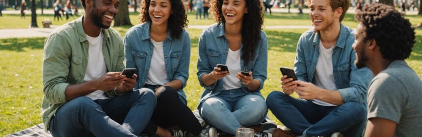 Applications de rencontre amicale gratuites : groupe d'amis souriants réunis en extérieur