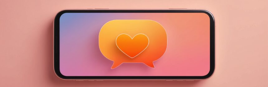 Smartphone avec bulle de message et cœur, illustration rencontre en ligne gratuite