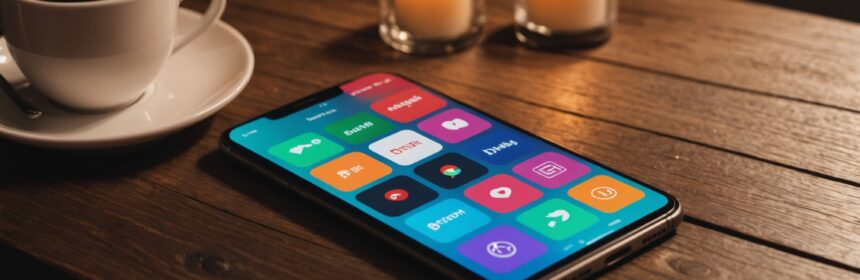Illustration d'un smartphone affichant une interface de rencontre un dimanche soir, image générée par IA
