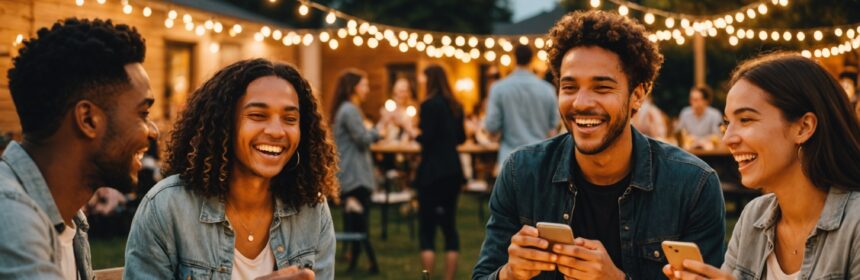 Illustration lifestyle d'une rencontre en groupe organisée via une application de rencontre gratuite